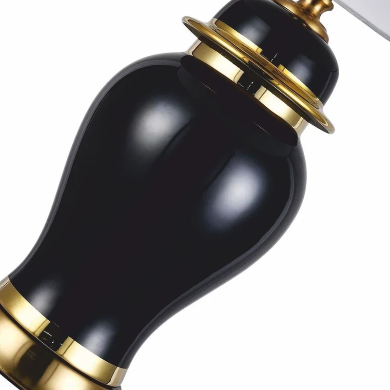 Casa Padrino Luxus Keramik Tischleuchte Schwarz / Gold / Weiß Ø 40 x H. 72 cm