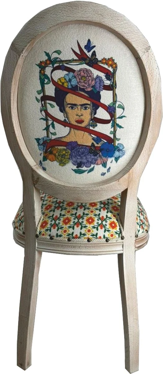 Frida Kahlo by Casa Padrino Luxus Barock Esszimmer Stuhl Weiß / Bunt / Antik Weiß