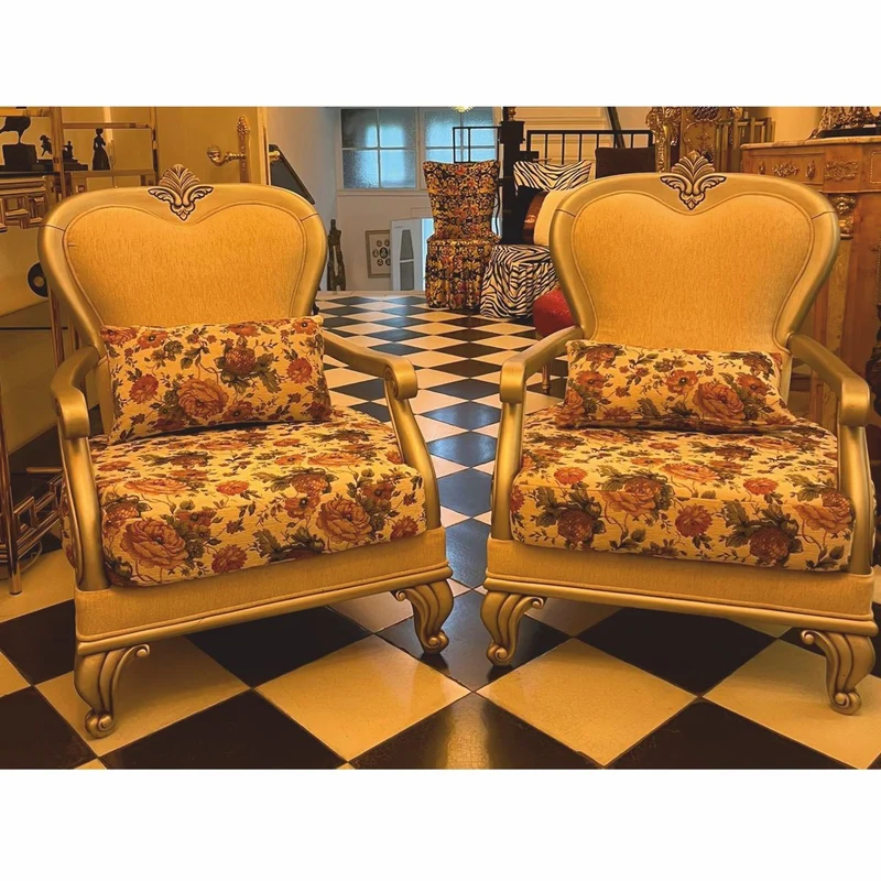Casa Padrino Luxus Barock Wohnzimmer Sessel 2er Set Bunt / Silber - Barockstil Möbel