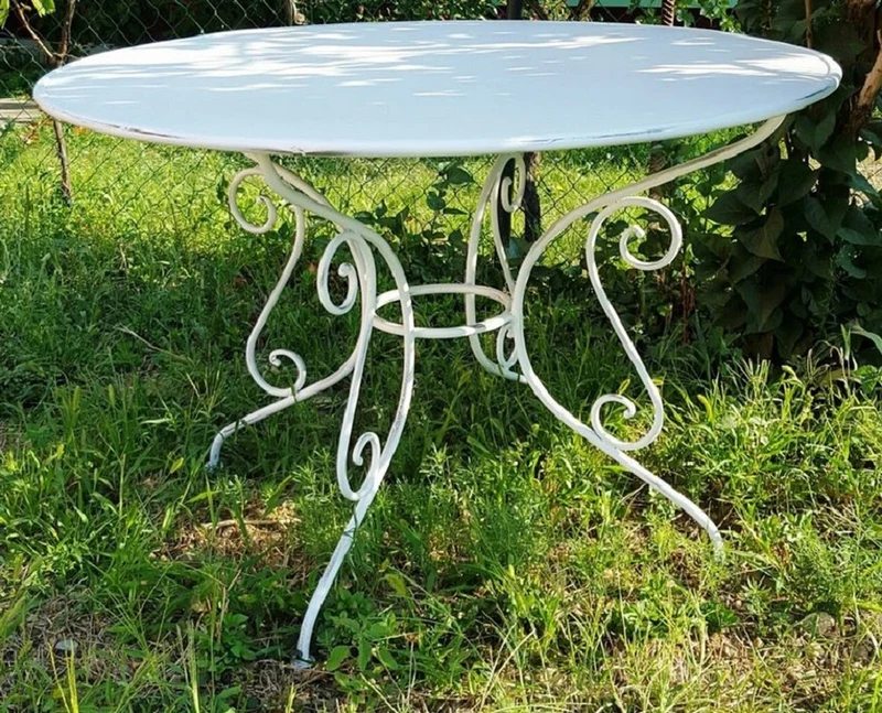 Casa Padrino Jugendstil Gartentisch Weiß Ø 120 x H. 70 cm - Nostalgische Garten Möbel