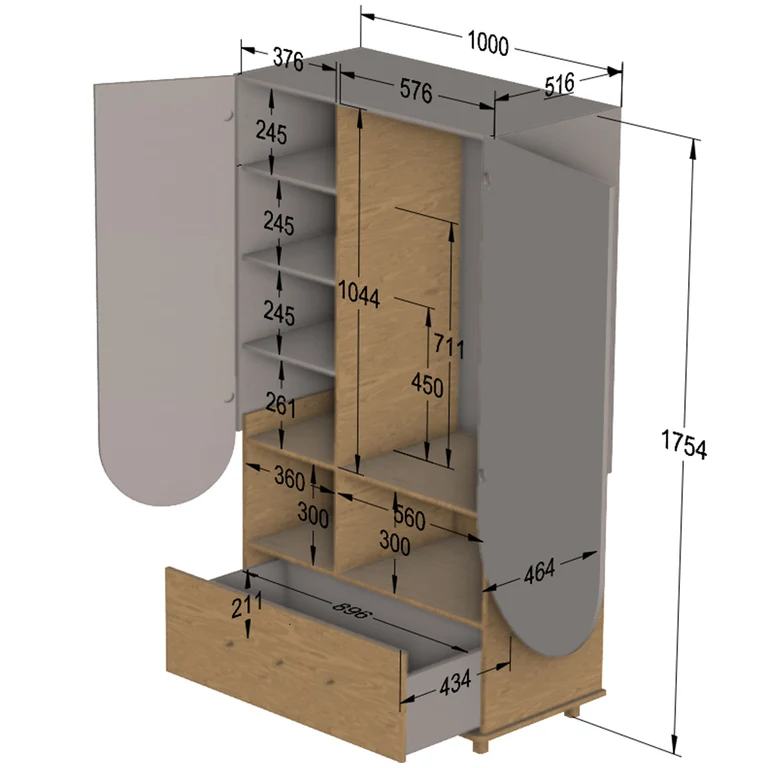 Armoire 2 portes 1 tiroir Wood Luck Bloom - Cachemire et Bois