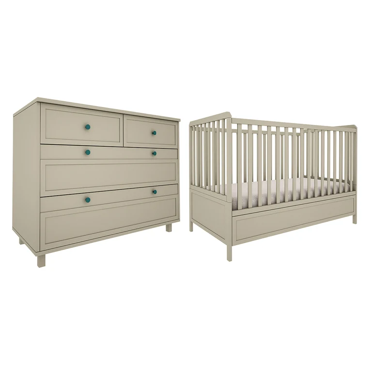 Lit évolutif 70x140 et commode 4 tiroirs Wood Luck Gabriel - Vert Eucalyptus