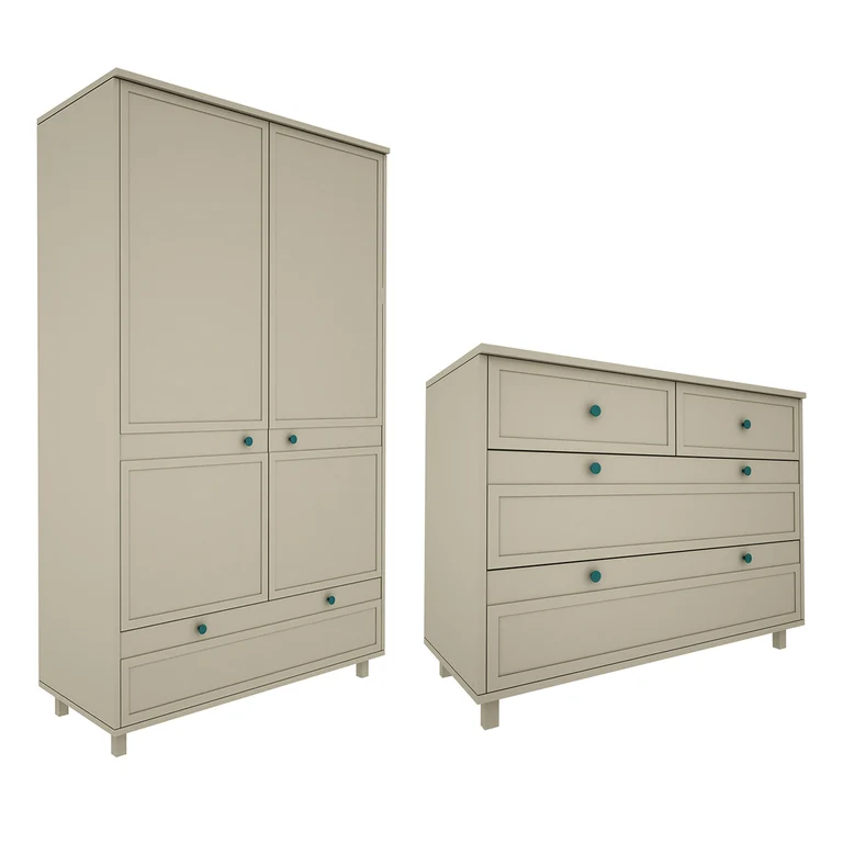 Commode 4 tiroirs et armoire 2 portes Wood Luck Gabriel - Vert Eucalyptus