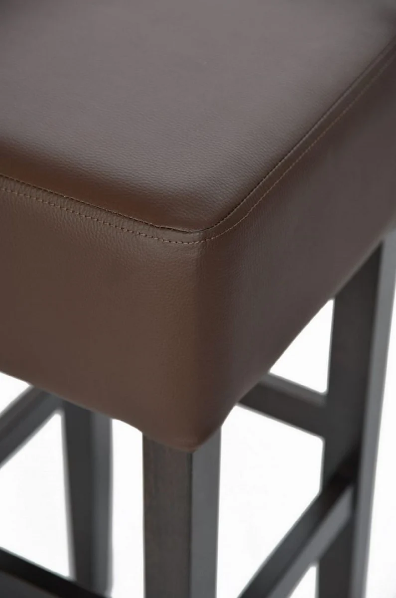 Casa Padrino Landhausstil Barhocker Braun / Schwarz H. 80 cm - Gepolsteter Massivholz Barstuhl
