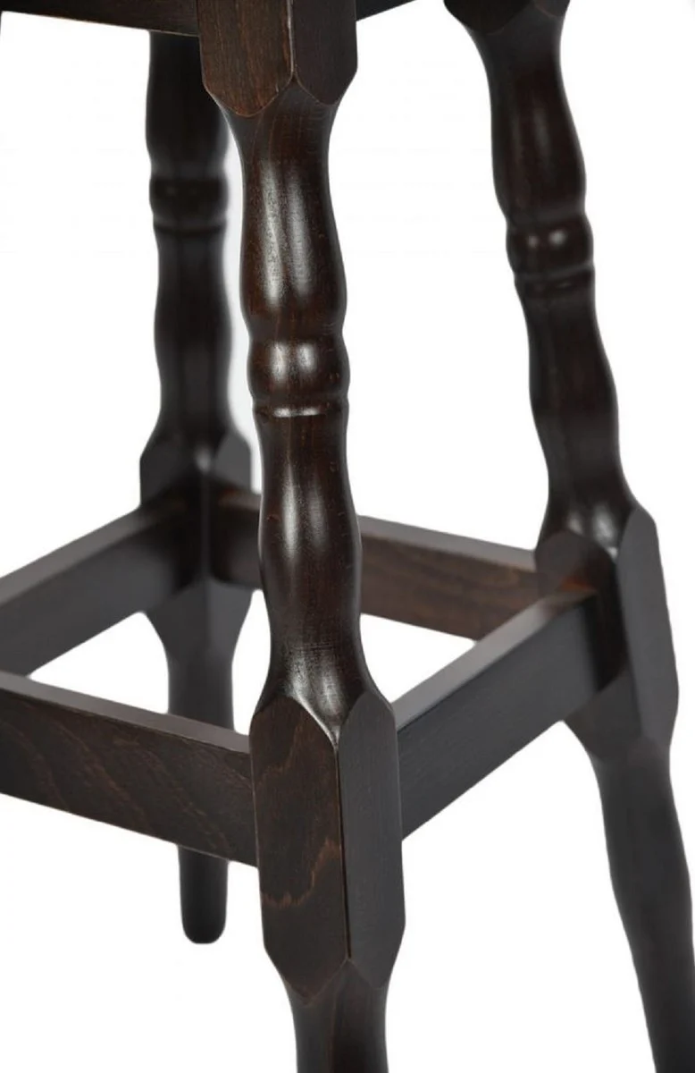 Casa Padrino Jugendstil Barhocker Schwarz / Dunkelbraun H. 80 cm - Runder Kunstleder Barstuhl