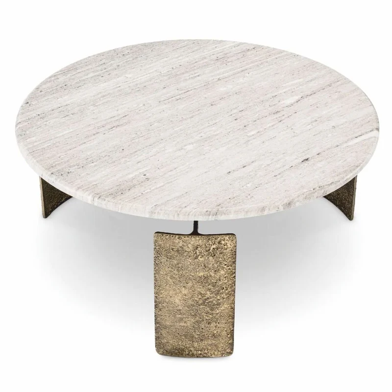Casa Padrino Luxus Couchtisch mit Marmorplatte Antik Messing / Beige Ø 100 cm