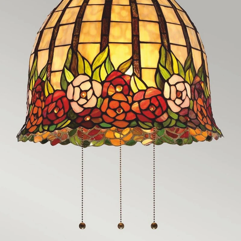 Casa Padrino Luxus Tiffany Hängeleuchte Rosen Bunt / Bronze Ø 38,1 x H. 38,3 cm