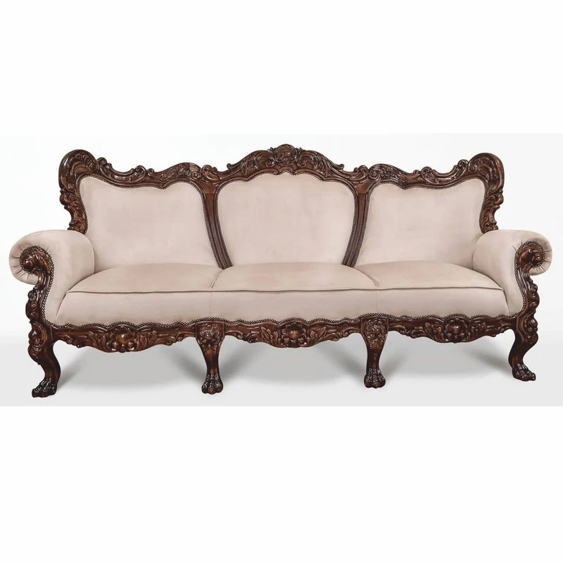 Casa Padrino Luxus Barock Samt Sofa Grau / Dunkelbraun 227 cm - Barockstil Wohnzimmer Möbel