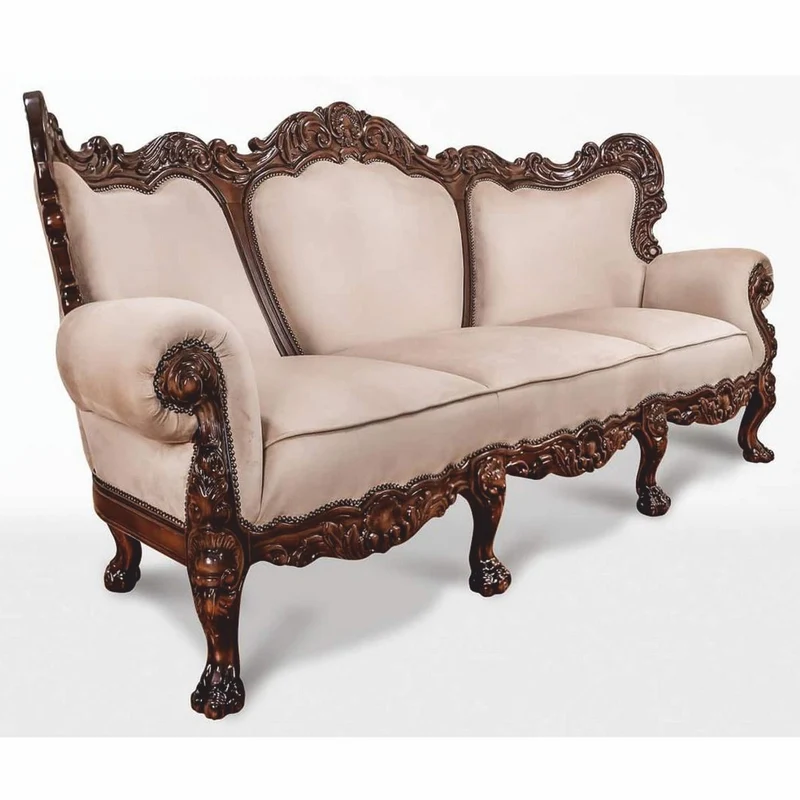 Casa Padrino Luxus Barock Samt Sofa Grau / Dunkelbraun 227 cm - Barockstil Wohnzimmer Möbel