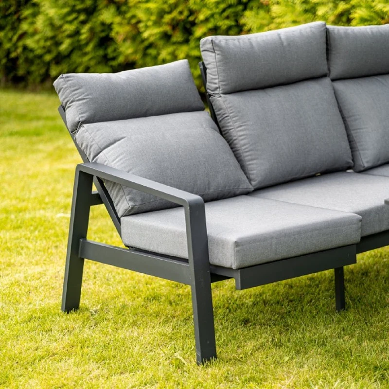 Casa Padrino Luxus Garten Möbel Set Grau - 1 Tisch & 1 Ecksofa & 1 Sitzbank & 1 Hocker