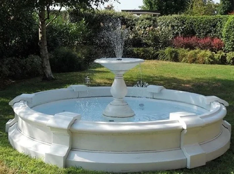 Casa Padrino Barock Garten Springbrunnen Weiß Ø 234 x H. 80 cm - Made in Italy