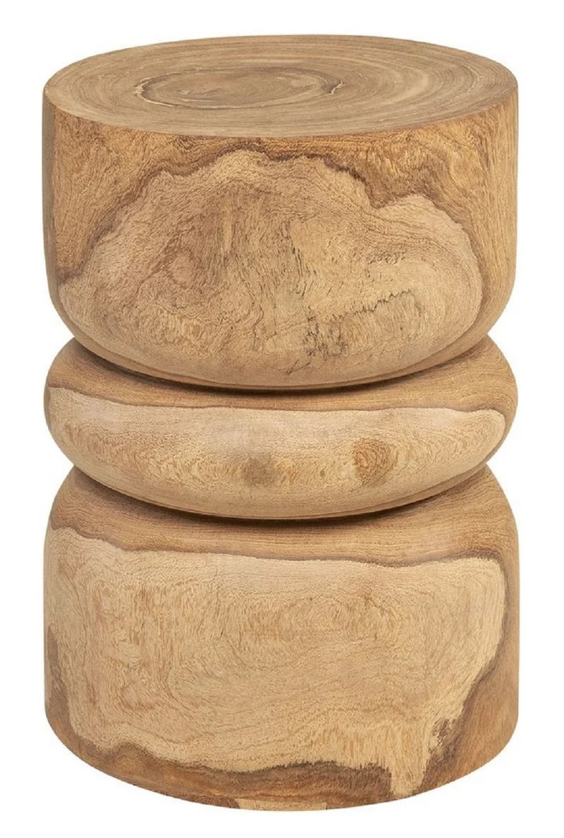 Casa Padrino Luxus Massivholz Beistelltisch / Hocker Naturfarben Ø 33,5 x H. 46 cm - Luxus Möbel
