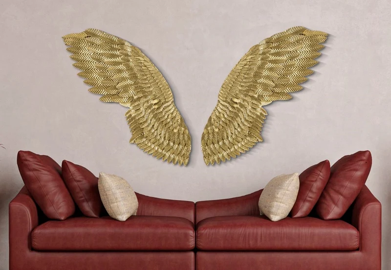 Casa Padrino Luxus Metall Wanddeko Flügel Set Gold 146 cm - Deko Accessoires