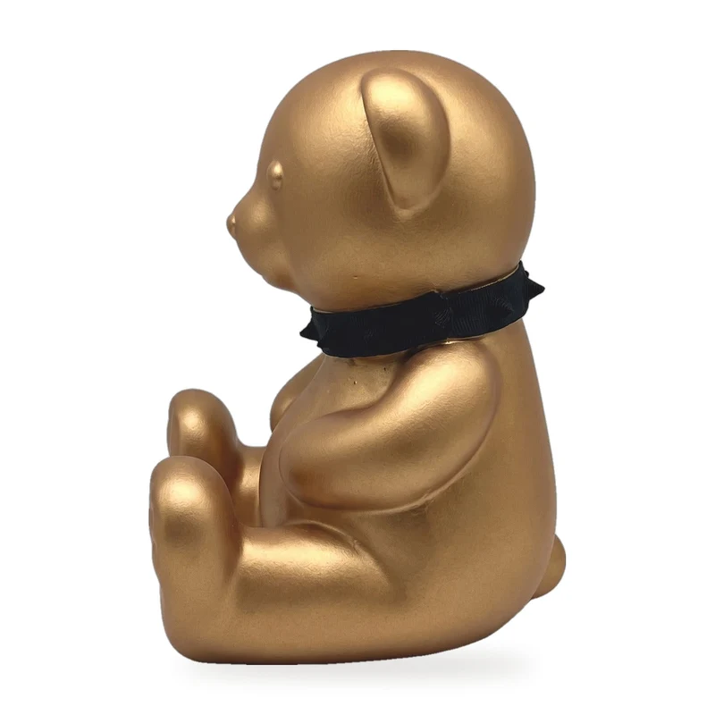 Casa Padrino Dekofigur Teddybär mit Halsband Gold / Schwarz H. 31 cm - Deko Skulptur