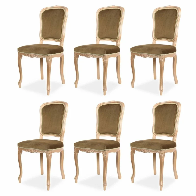 Casa Padrino Luxus Barock Esszimmer Stuhl 6er Set Olivgrün / Beige H. 100 cm - Barock Esszimmer Möbel