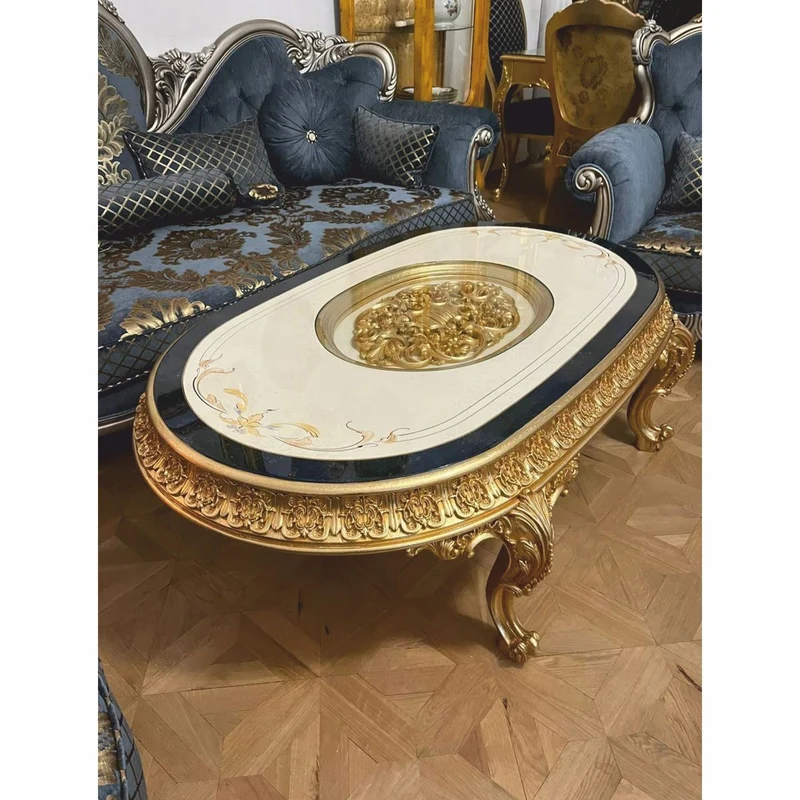 Casa Padrino Luxus Barock Wohnzimmer Möbel Set Blau / Gold / Silber - Barockstil Möbel