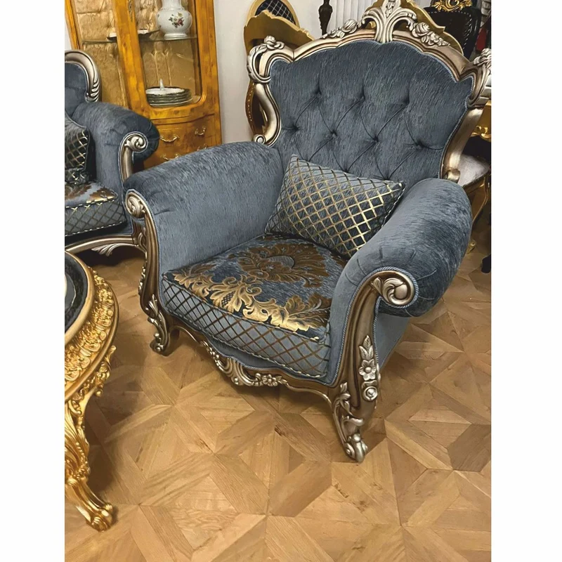 Casa Padrino Luxus Barock Wohnzimmer Möbel Set Blau / Gold / Silber - Barockstil Möbel