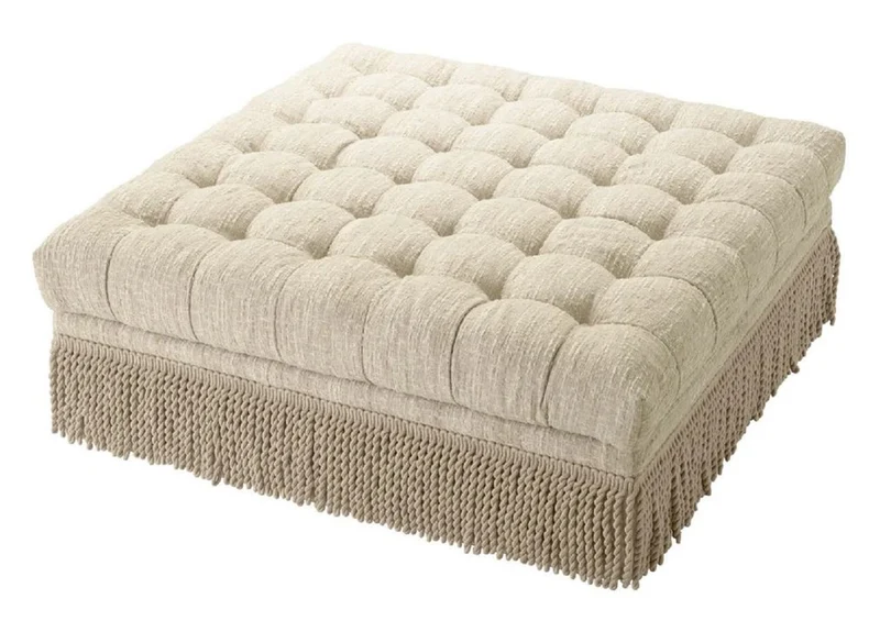 Casa Padrino Luxus Chesterfield Hocker Creme 125 x 125 x H. 47 cm - Quadratischer Fußhocker
