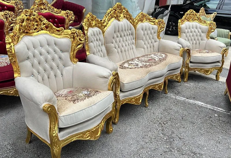 Casa Padrino Barock Wohnzimmer Set Creme / Gold - Prunkvolle Barock Möbel