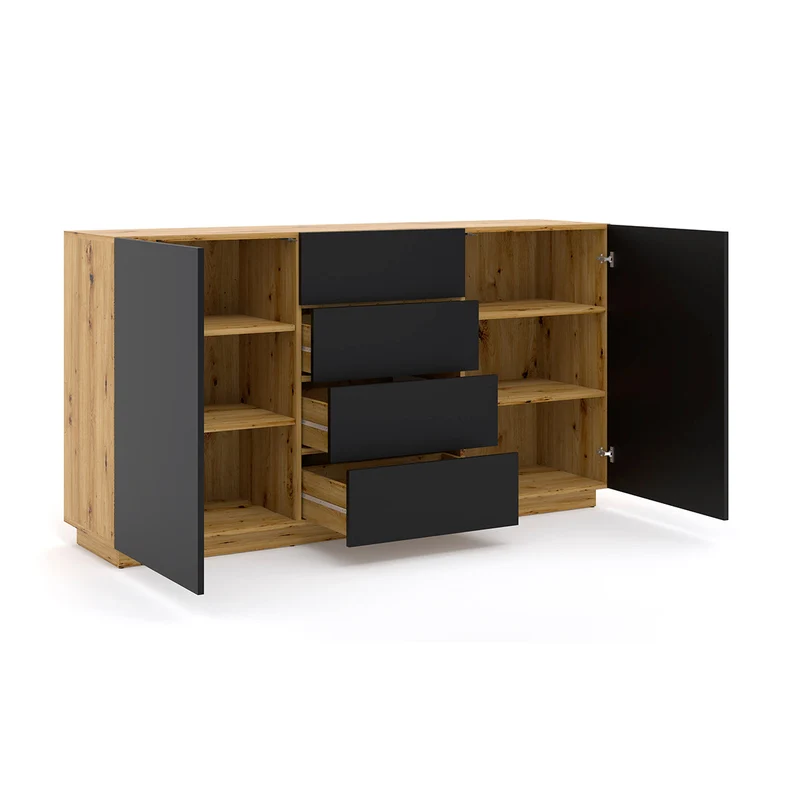 Buffet 2 portes 4 tiroirs Aurus Bois et Noir