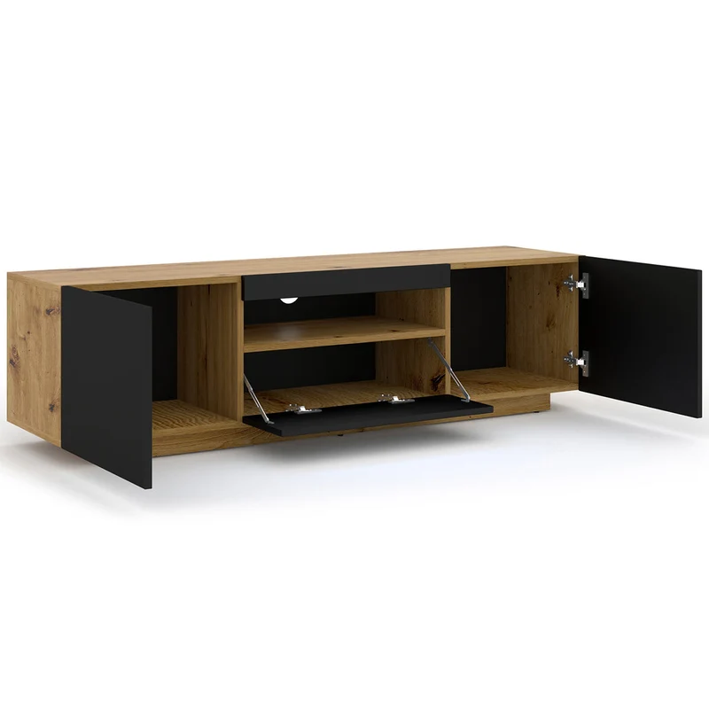 Meuble TV mural 3 portes 150 cm Aurus Noir et Bois