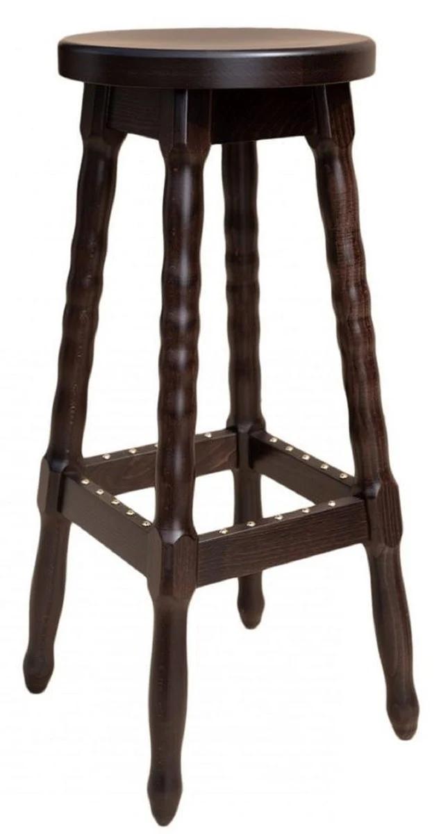 Casa Padrino Jugendstil Barhocker Dunkelbraun H. 80 cm - Runder Massivholz Barstuhl