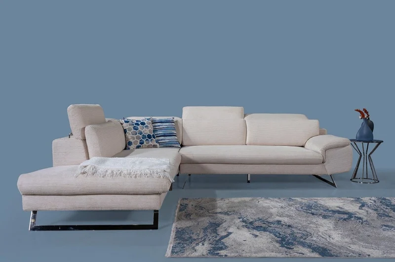 Casa Padrino Luxus Ecksofa mit verstellbaren Rückenlehnen Creme / Silber 305 x 260 cm