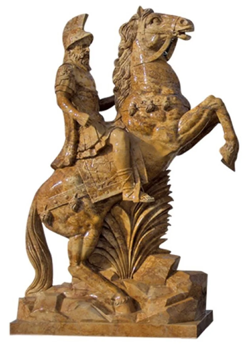 Casa Padrino Antik Stil Marmor Skulptur Römer auf Pferd links Braun H. 210 cm - Garten Deko