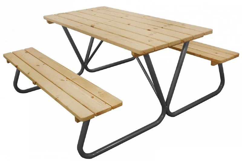 Casa Padrino Picknicktisch mit integrierten Sitzbänken Naturfarben / Grau 180 cm - Picknick Möbel