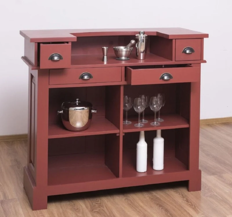 Casa Padrino Landhausstil Bar Theke Bordeauxrot 120 cm - Massive Bar Möbel