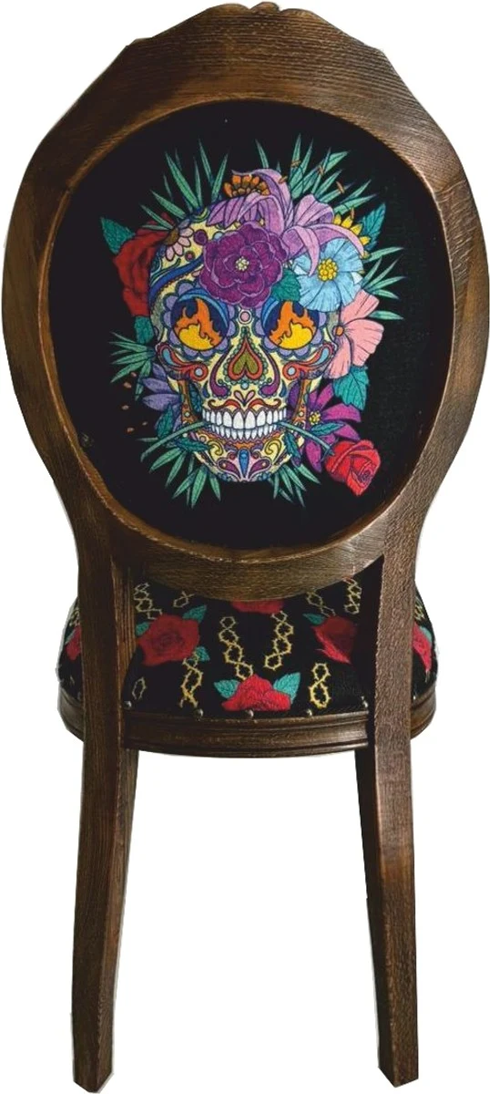 Frida Kahlo by Casa Padrino Luxus Barock Esszimmer Stuhl Schwarz / Bunt / Dunkelbraun