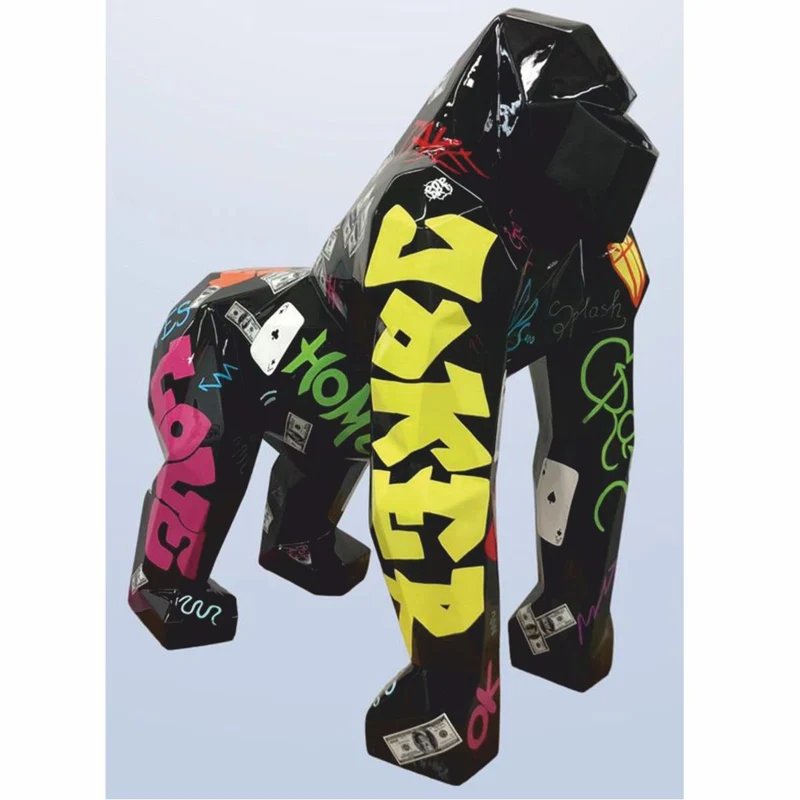 Casa Padrino XXL Deko Skulptur Gorilla Affe Schwarz / Bunt 111 x 77 x H. 131 cm