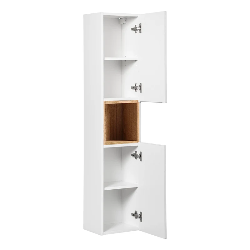 Colonne murale 2 portes 1 niche Riva Blanc et Bois