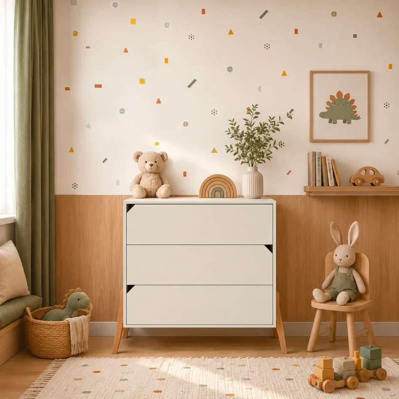 Lit évolutif 70x140 et commode 3 tiroirs Bellamy Lotta Cachemire