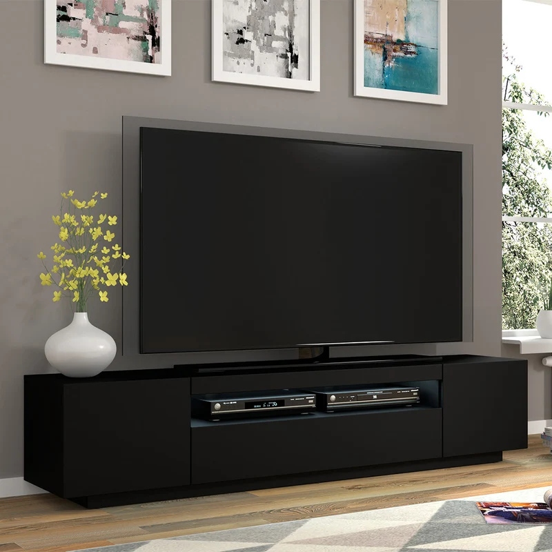 Meuble TV mural 3 portes 200 cm Aurus Noir