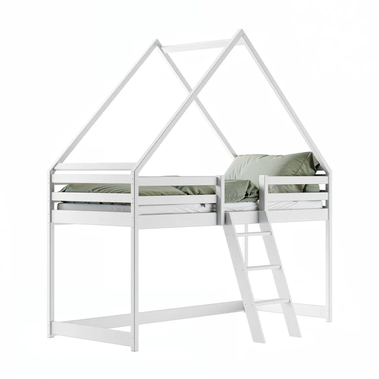 Lit cabane mi-hauteur 90x200 sommier inclus Coraline Blanc