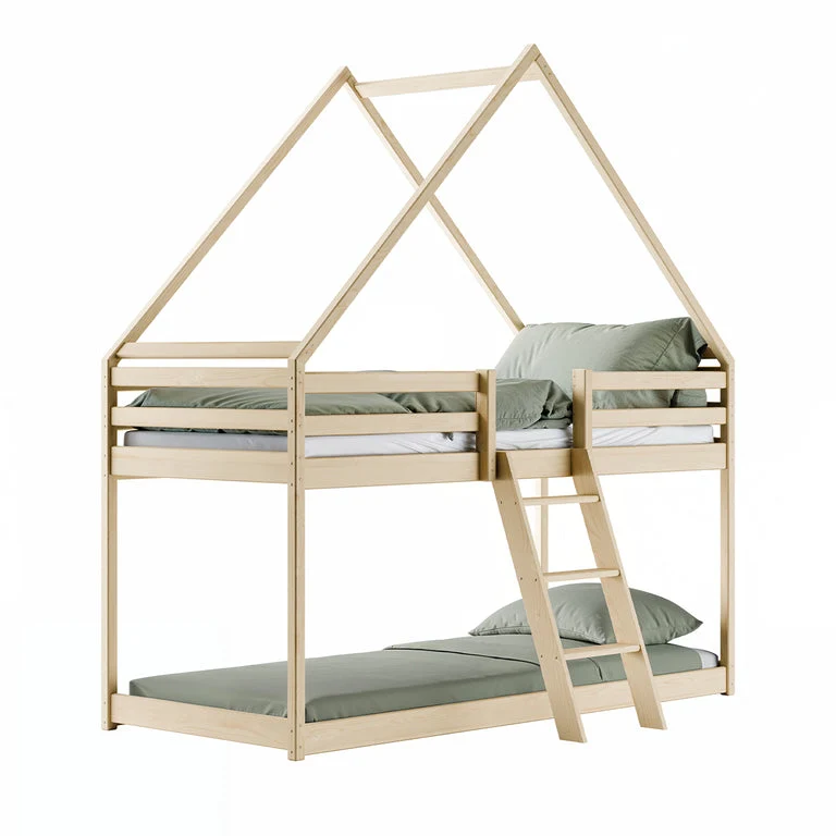 Lit cabane superposé 90x200 sommier inclus Laura Bois