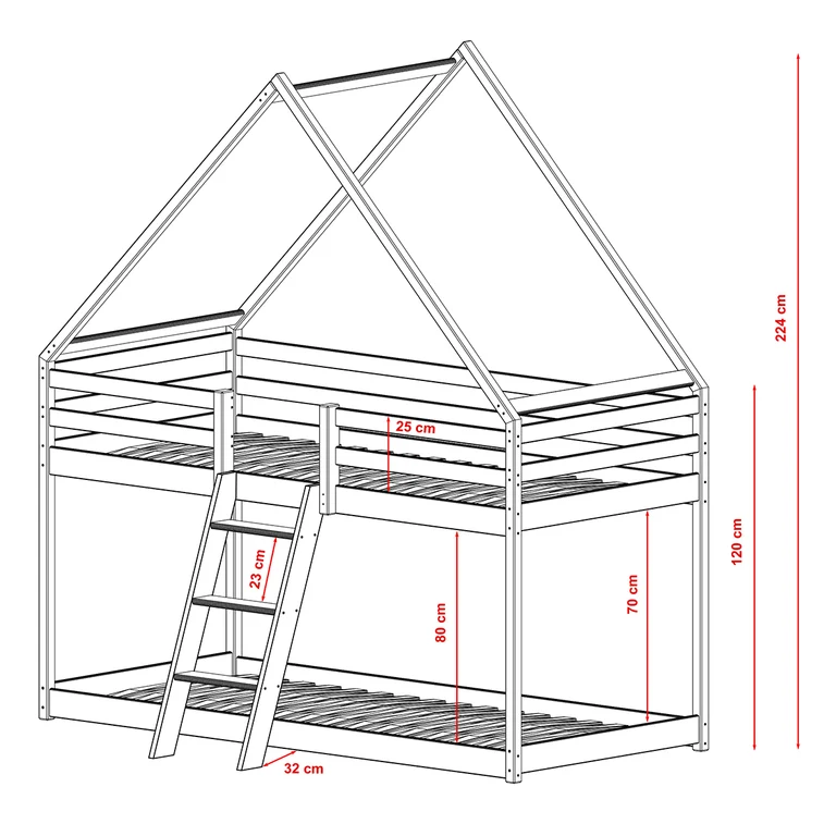 Lit cabane superposé 90x200 sommier inclus Laura Bois