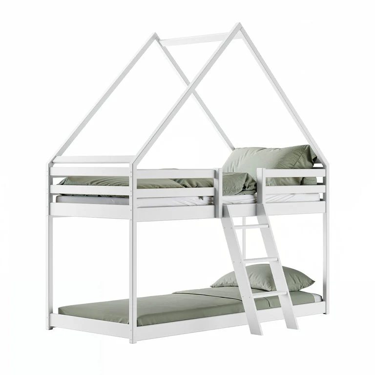 Lit cabane superposé 90x200 sommier inclus Laura Blanc