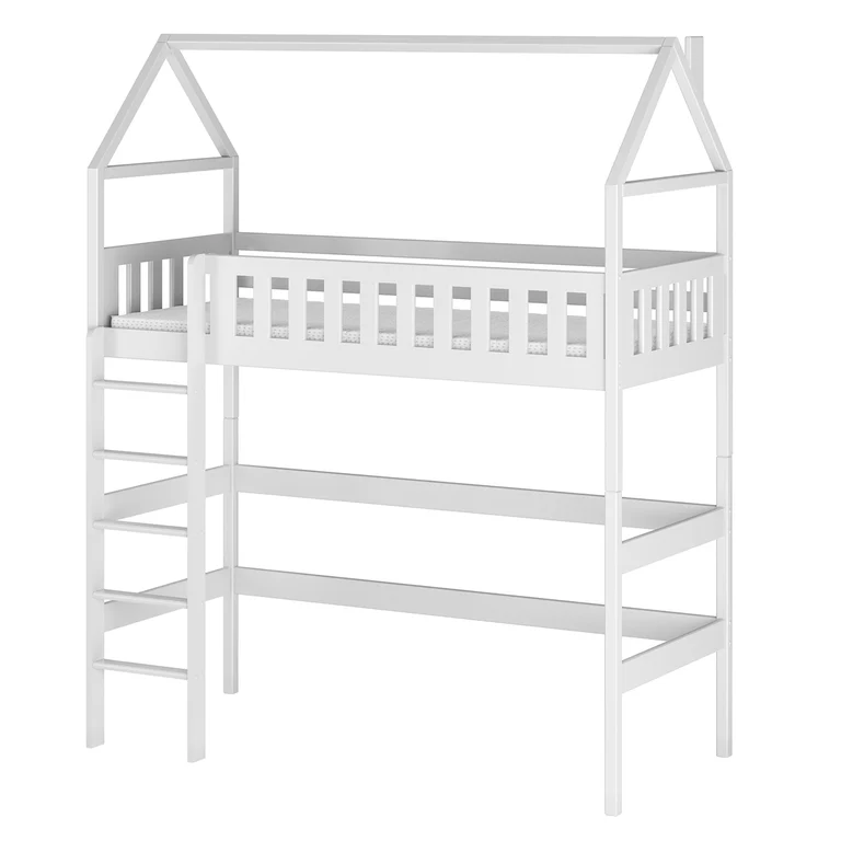 Lit cabane mi-hauteur 90x200 sommier inclus Maël Blanc