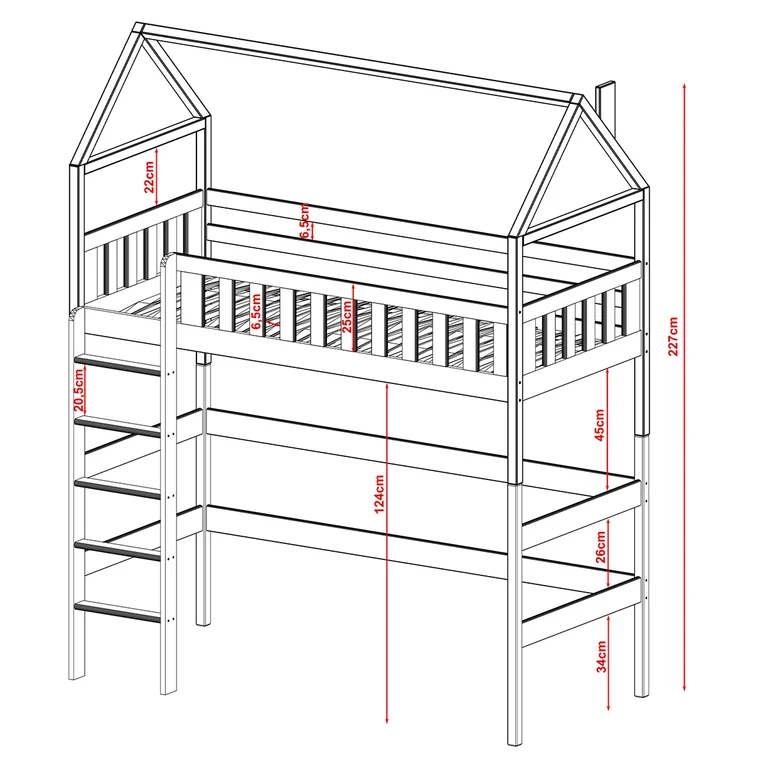 Lit cabane mi-hauteur 90x200 sommier inclus Maël Blanc