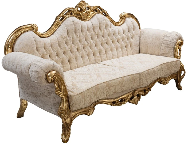 Casa Padrino Luxus Barock Sofa Weiß / Gold 235 cm - Barock Wohnzimmer Möbel