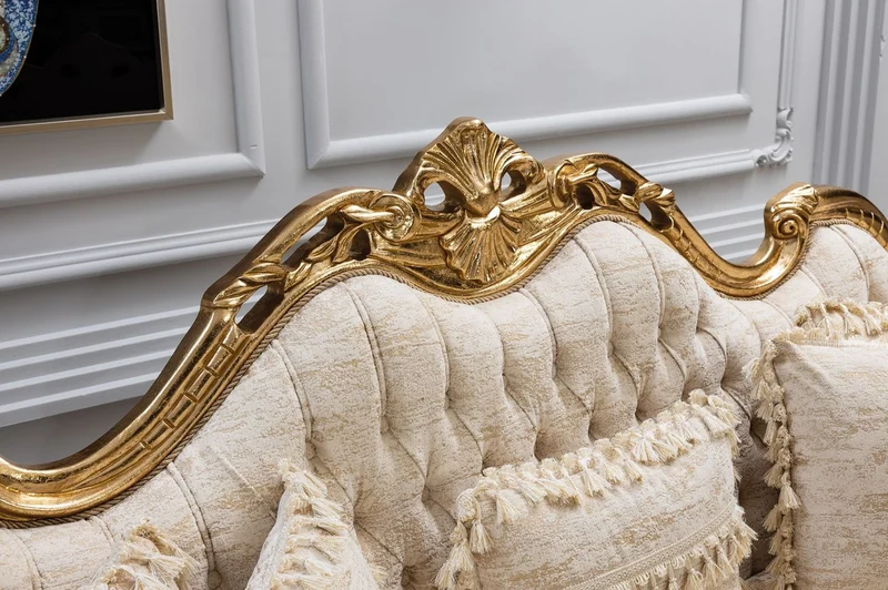 Casa Padrino Luxus Barock Sofa Weiß / Gold 235 cm - Barock Wohnzimmer Möbel