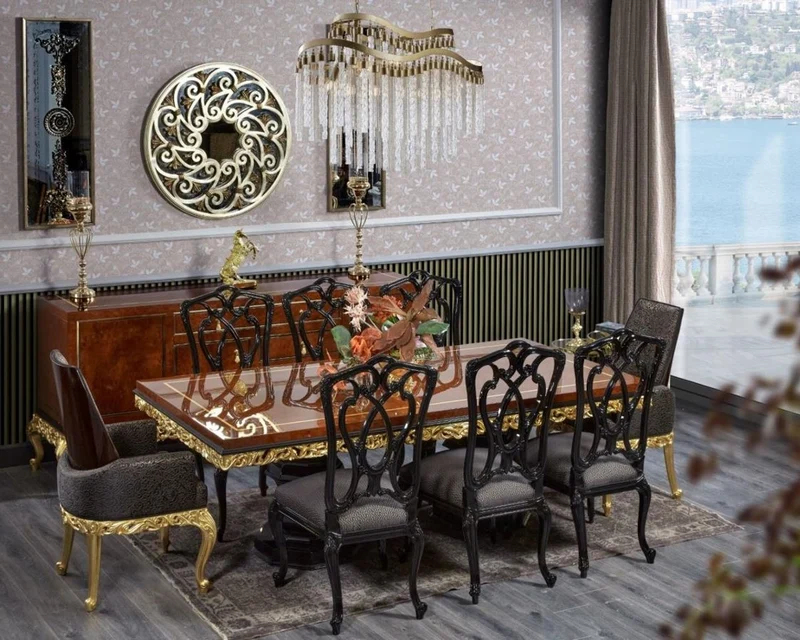 Casa Padrino Luxus Barock Esszimmer Stuhl Grau / Schwarz H. 116 cm - Barock Esszimmer Möbel