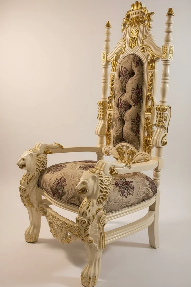 Pompöös by Casa Padrino Luxus Barock Thron Sessel Krone Creme / Gold - designed by Harald Glööckler