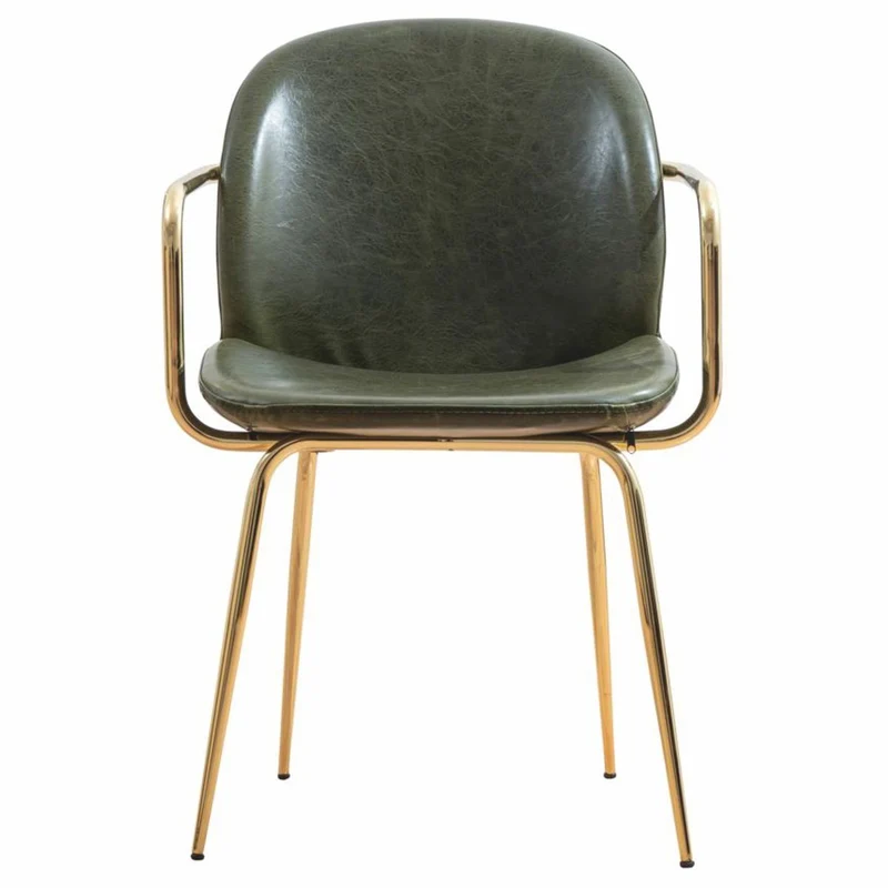 Casa Padrino Luxus Kunstleder Esszimmer Stuhl 6er Set mit Armlehnen Grün / Gold H. 84 cm