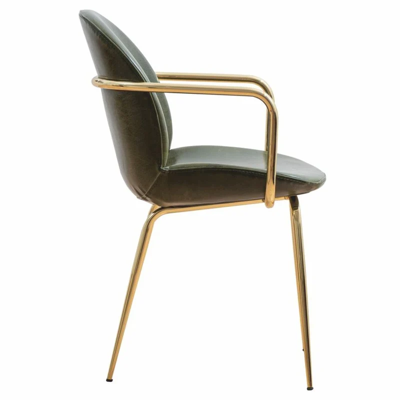 Casa Padrino Luxus Kunstleder Esszimmer Stuhl 6er Set mit Armlehnen Grün / Gold H. 84 cm