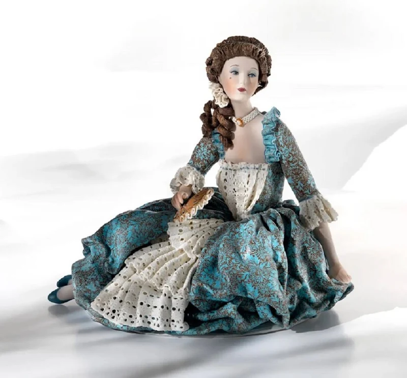 Casa Padrino Barock Porzellan Deko Puppe Dame Bunt H. 26,5 cm - Made in Italy