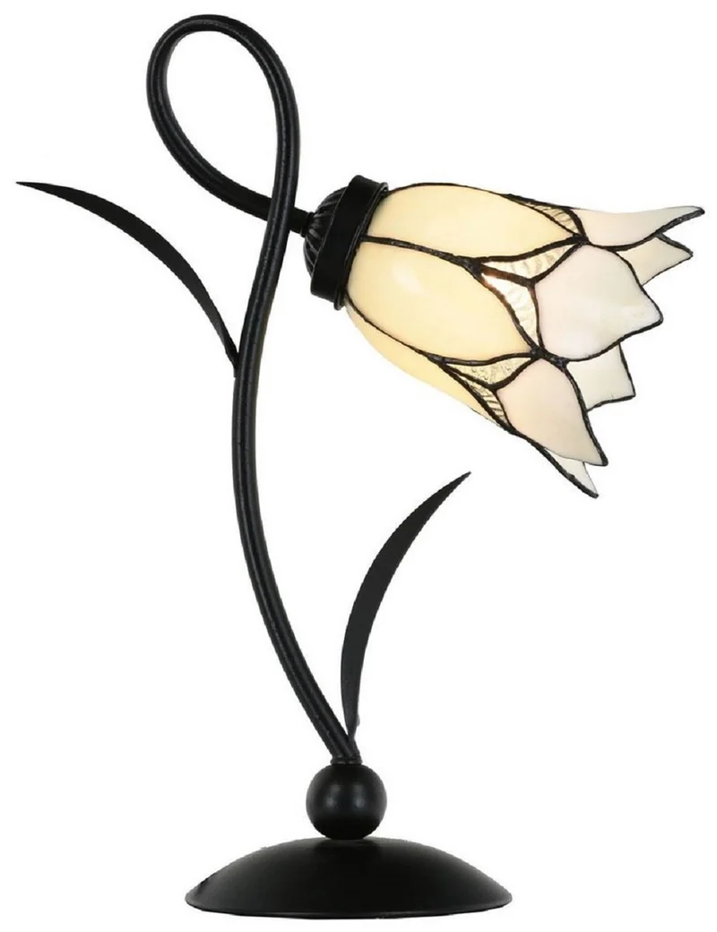 Casa Padrino Art Deco Tiffany Tischleuchte Schwarz / Weiß H. 40 cm - Tiffany Leuchten