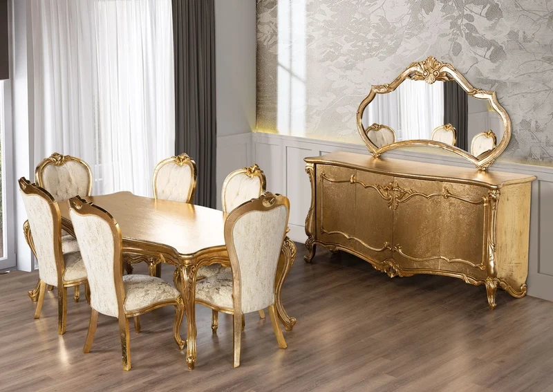 Casa Padrino Luxus Barock Sideboard mit Spiegel Gold - Esszimmer Möbel im Barockstil